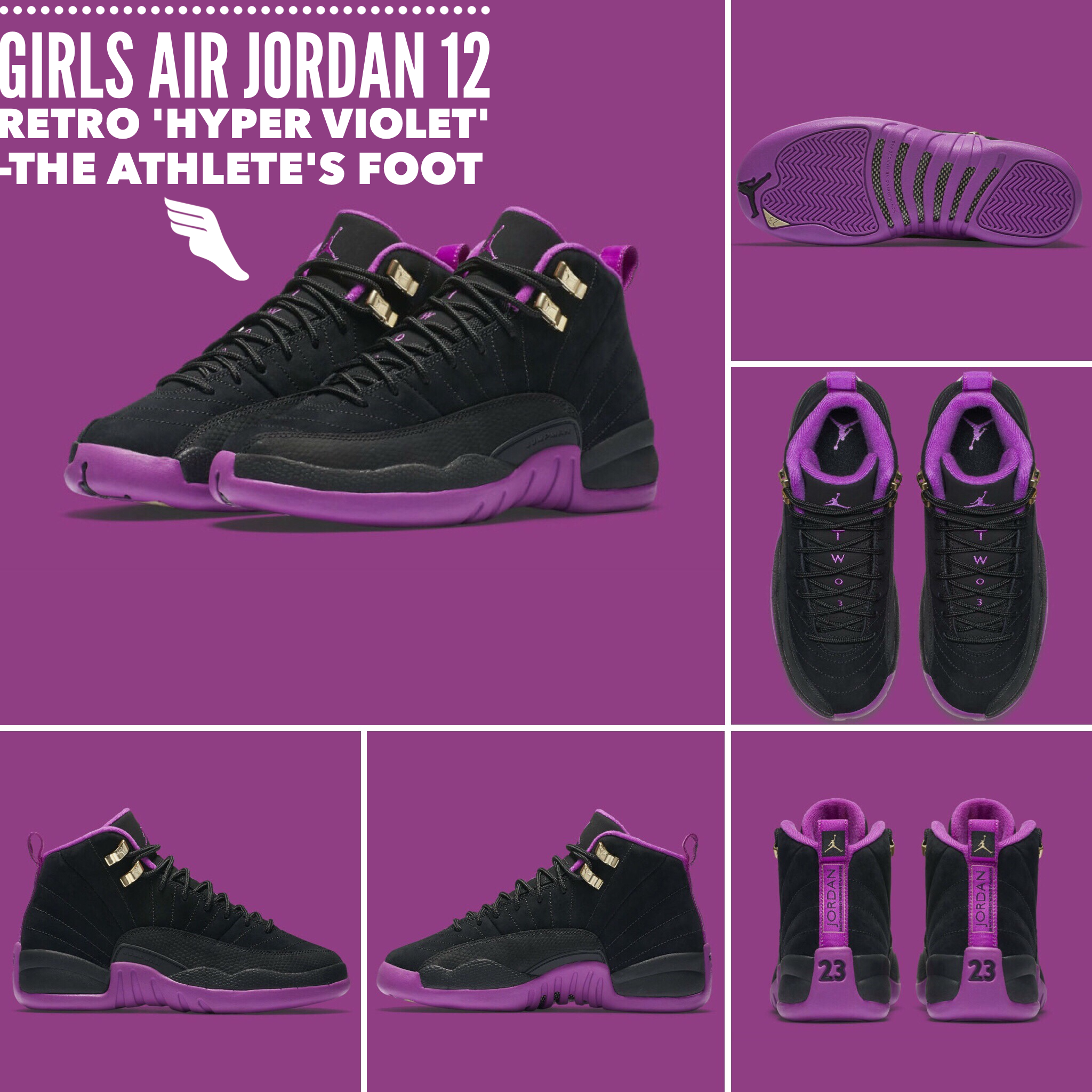Girls Air Jordan 12 Retro Hyper Violet 