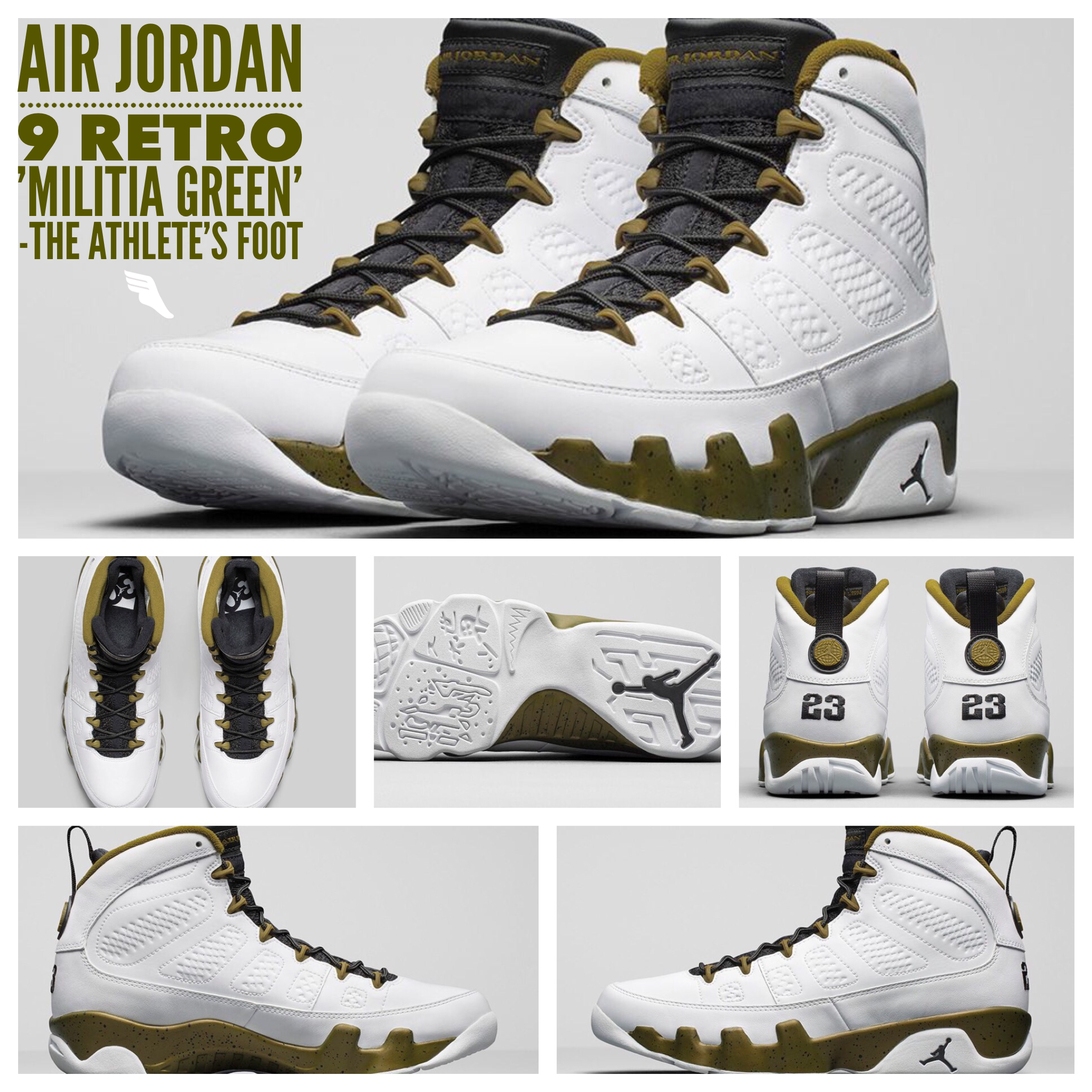 Jordan 9 white hot sale and green