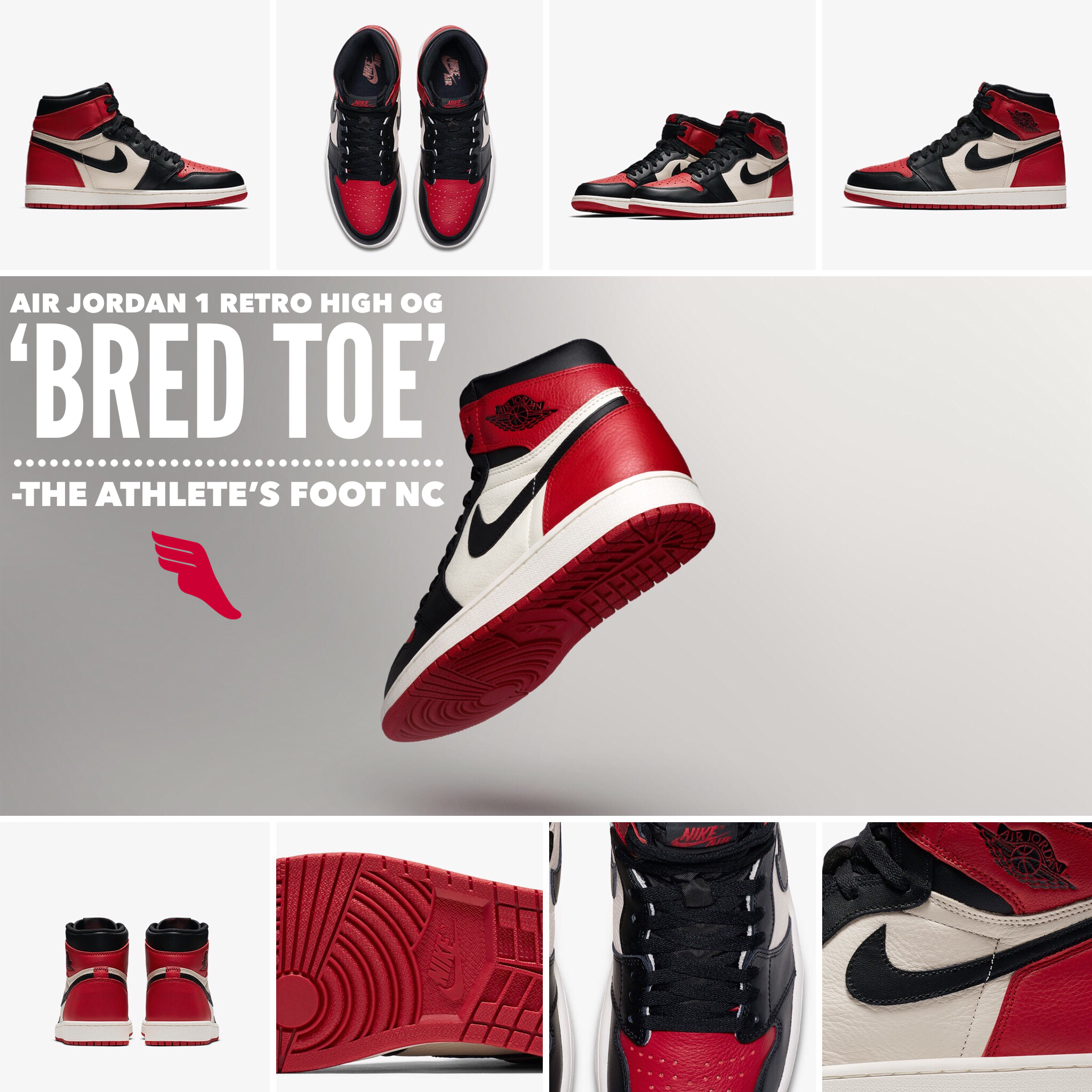 Air Jordan 1 Retro High OG Bred Toe l The Athlete's Foot Stores